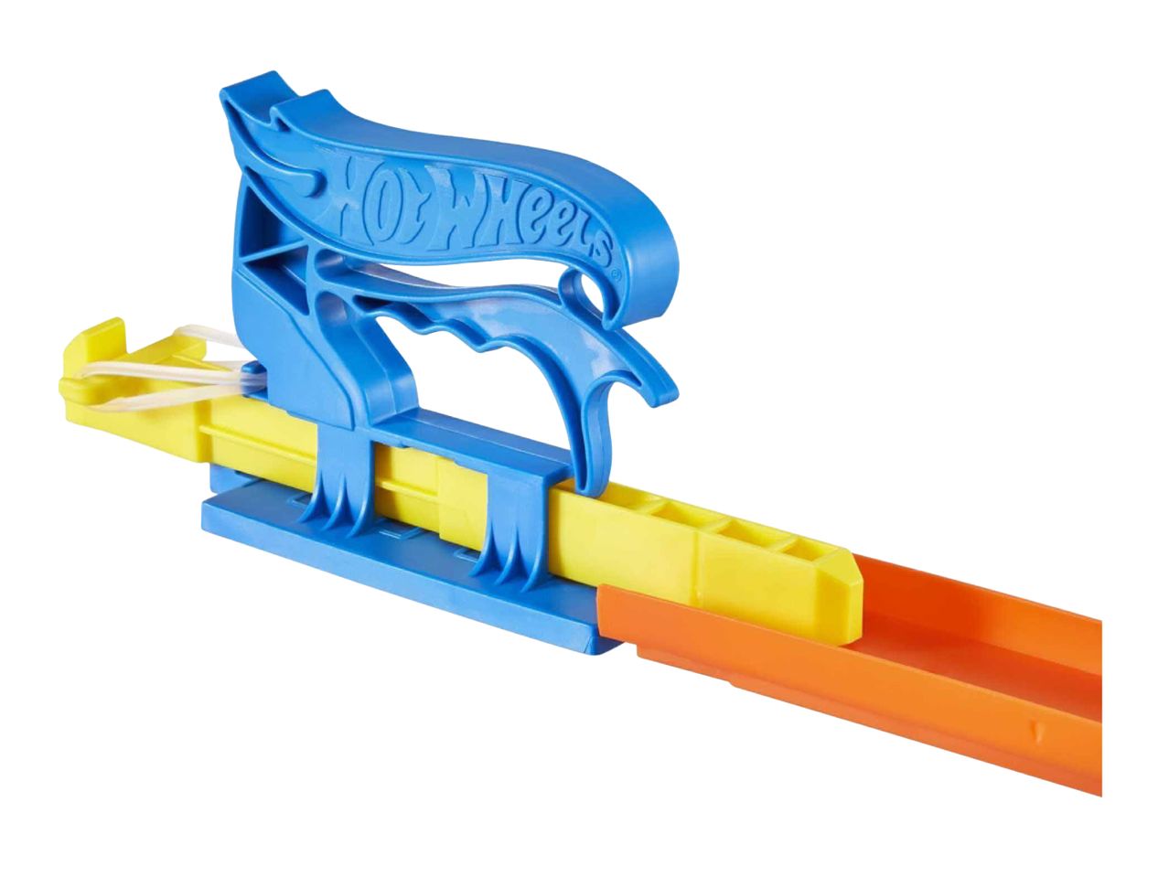 Hot Wheels blue launcher with yellow and orange track pieces