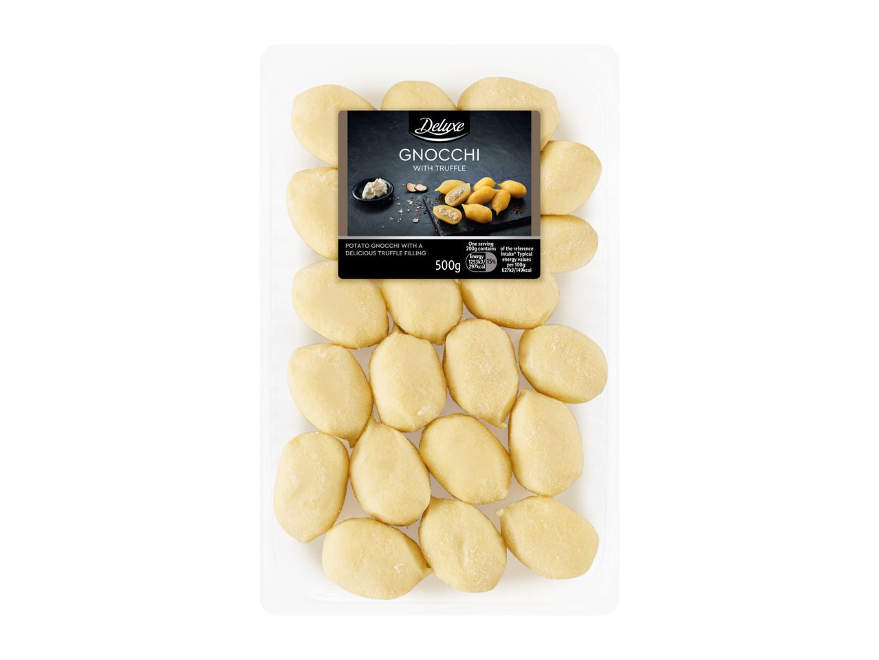 Potato gnocchi with truffle filling in a clear plastic tray, 500g.