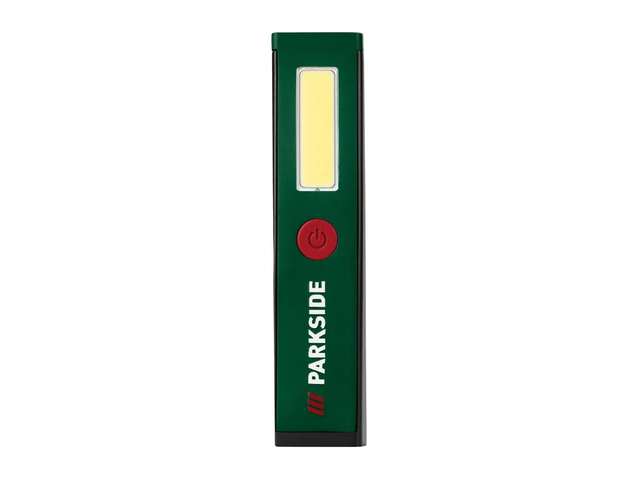 PARKSIDE LED work light with a red power button on a green body