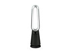 Black and silver bladeless tower fan on a white background