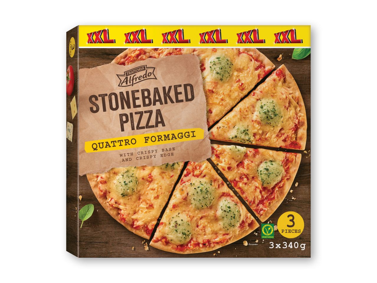 Dr. Oetker stenovnsbagt pizza i frossen emballage.