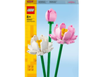 LEGO 40647 Lotus Flowers: due fiori di loto, uno rosa e uno bianco, su steli verdi.
