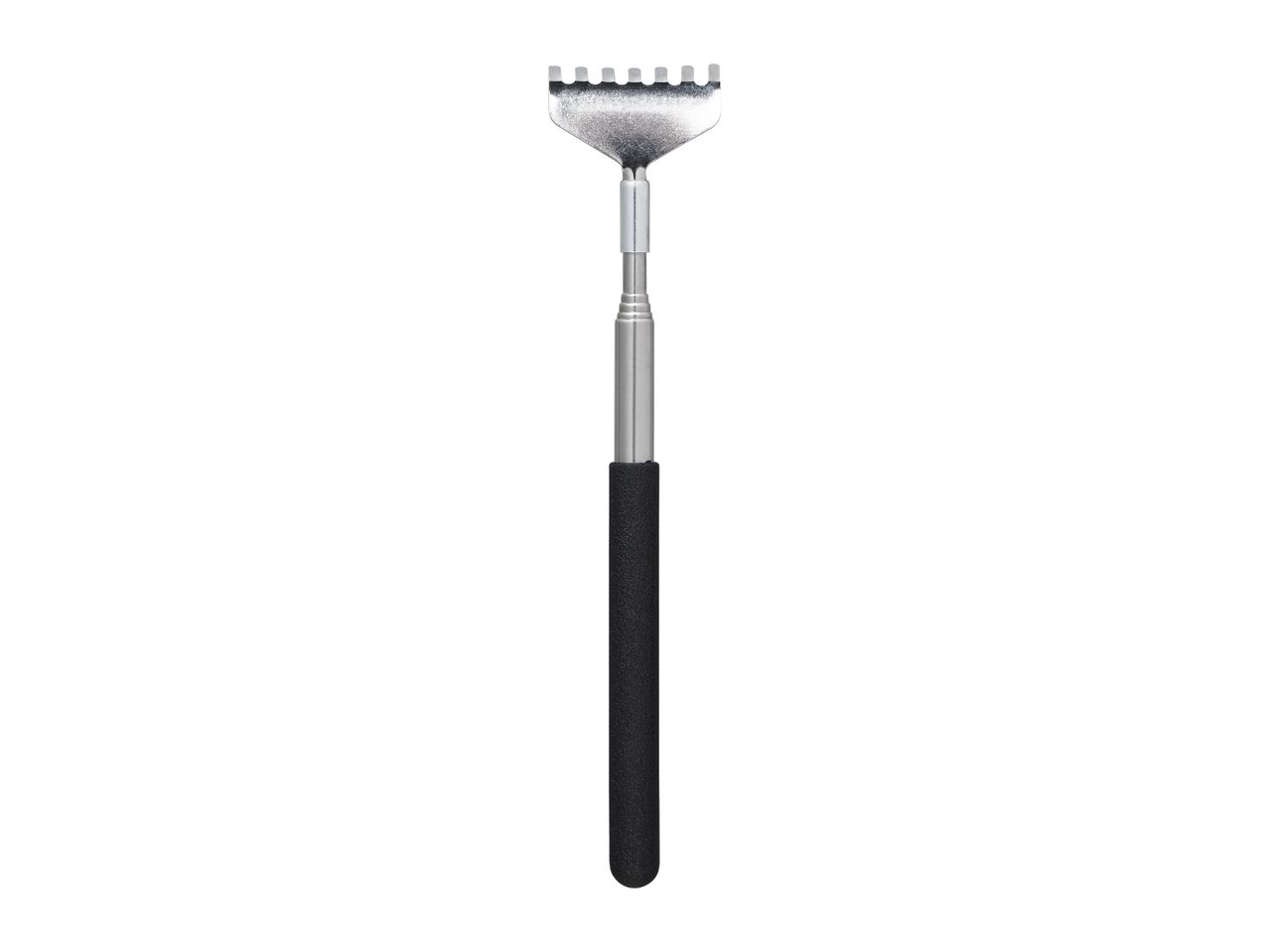 Telescopic back scratcher with a black handle and metal head.