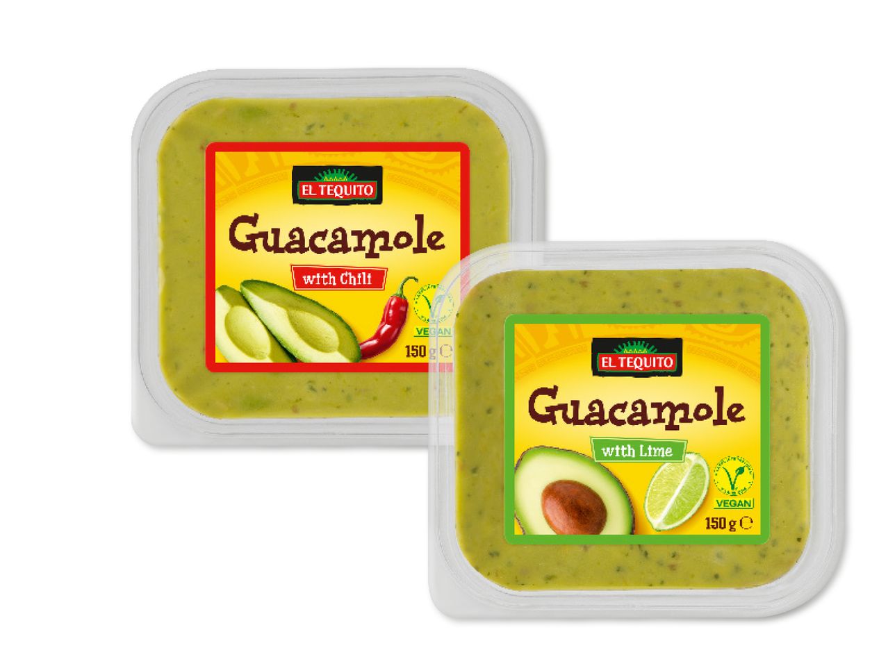 Divi El Tequito gvakamoles iepakojumi: ar čili un ar laimu