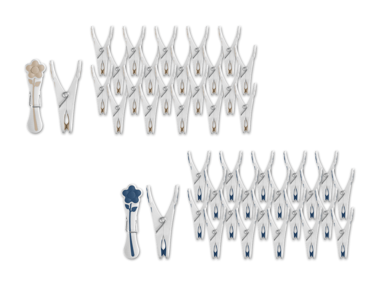 Zwei Reihen von weißen, menschenähnlichen Figuren in einheitlicher Kleidung.