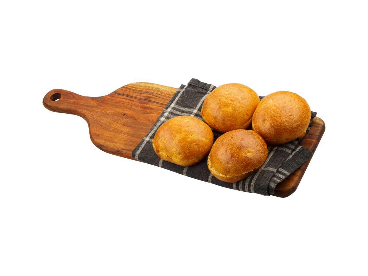 Färska bröd på en träbricka.