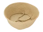 Woven seagrass basket with handles, viewed from above