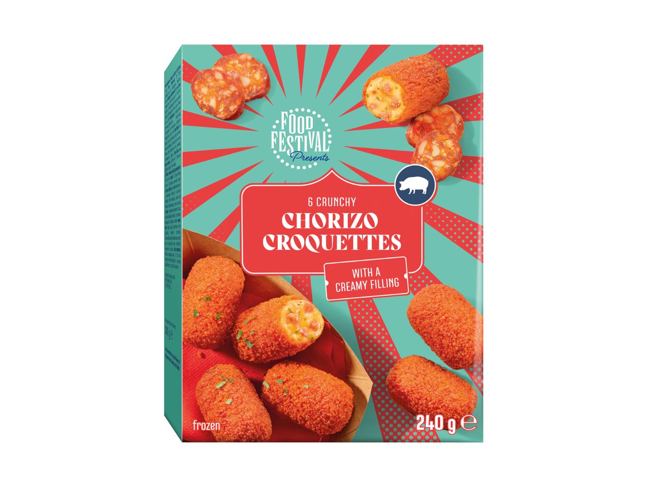 Frozen chorizo croquettes with a creamy filling, 6 pieces, 240g.