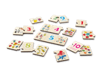 Holzpuzzle-Teile mit Zahlen von 1 bis 10 und passenden Bildern