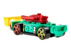 Green toy race car with red and yellow accents, featuring the number '002' on the side.