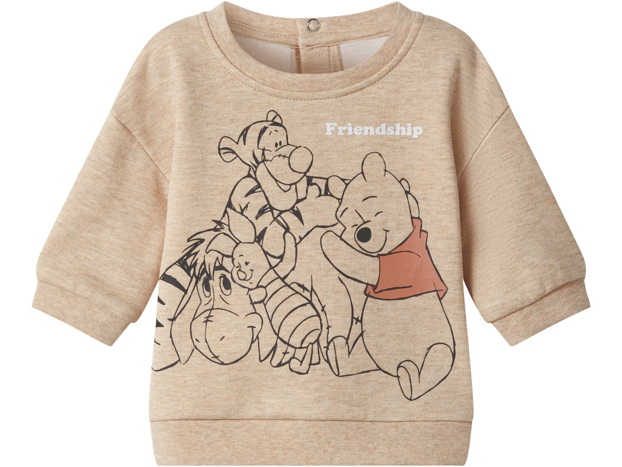 Bluză de trening bej pentru copii, cu imprimeu Winnie the Pooh, Tigger, Eeyore și Piglet și textul „Friendship”.