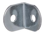 A shiny, silver-colored metal corner bracket with two holes.