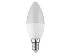 Lampadina LED a candela con attacco a vite su sfondo bianco.