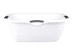 White laundry basket with black handles