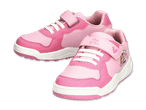 Zwei rosa Paw Patrol Kinderschuhe mit Klettverschluss und Schnürsenkeln.
