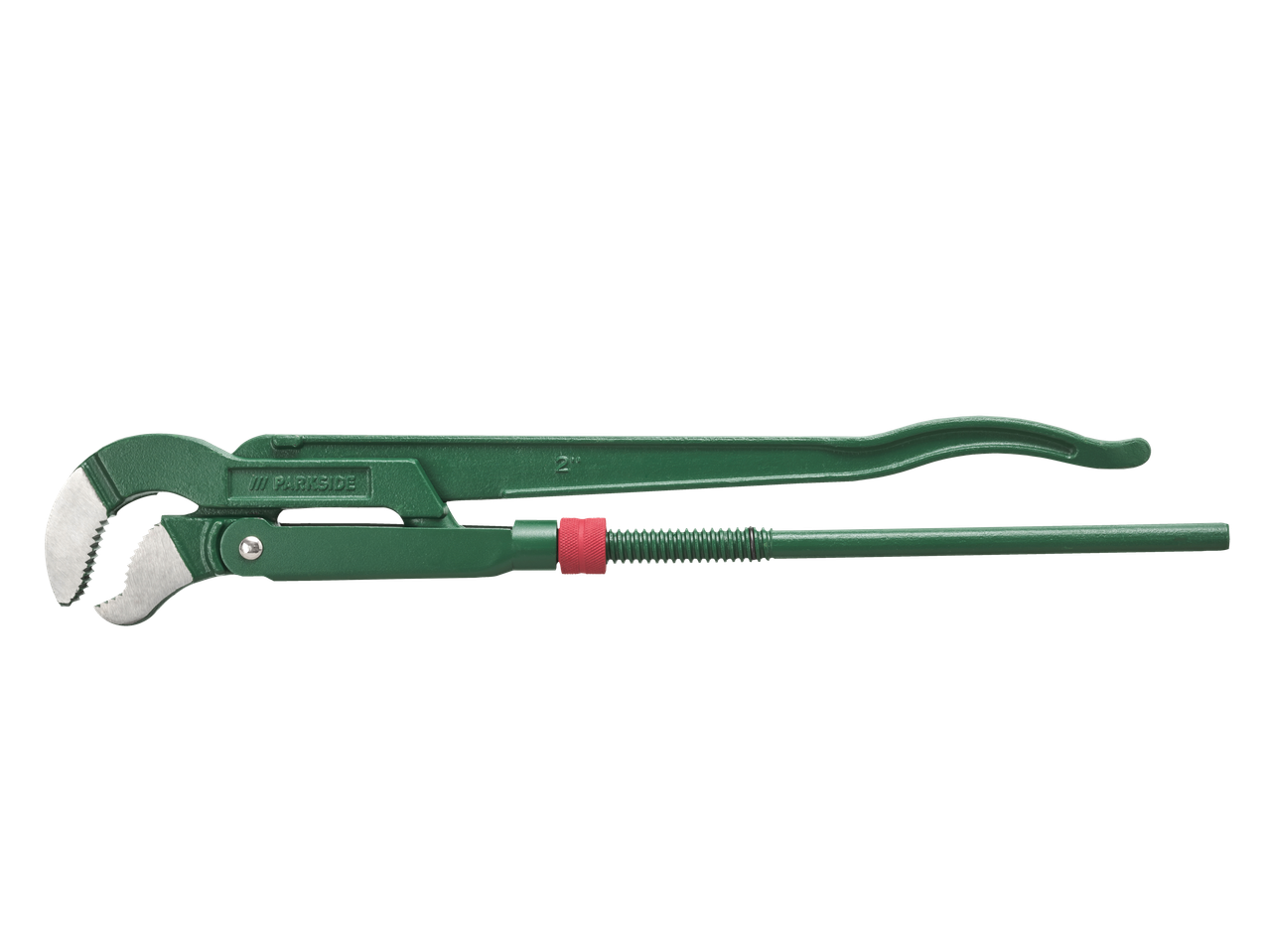 A green PARKSIDE® pipe wrench with a red adjustment knob.
