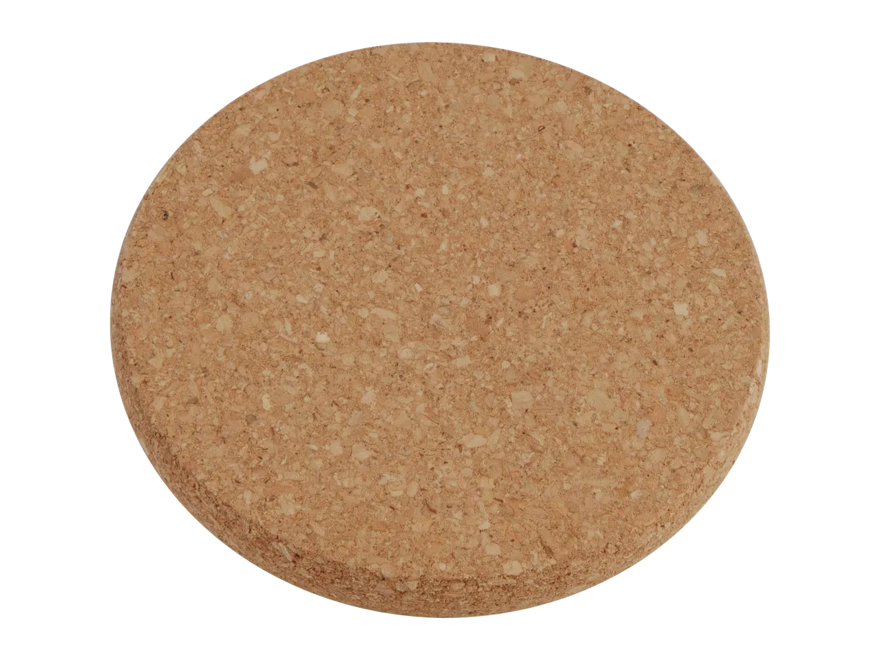 Un dessous-de-verre rond en liège avec une texture grossière.