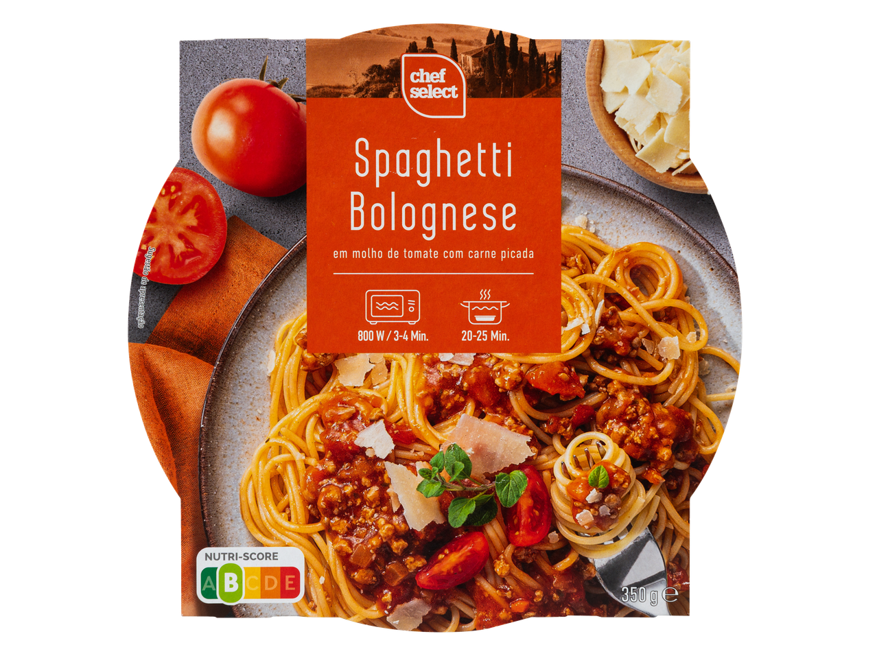 CHEF SELECT Esparguete Bolonhesa com molho de tomate e carne picada, 350g.