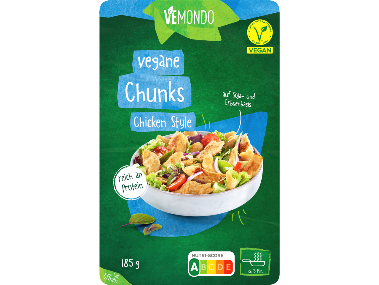 Vemondo vegane Chunks Chicken Style: auf Soja- und Erbsenbasis.