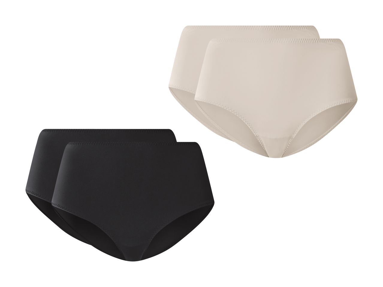To par sorte og to par beige trusser med høj talje.