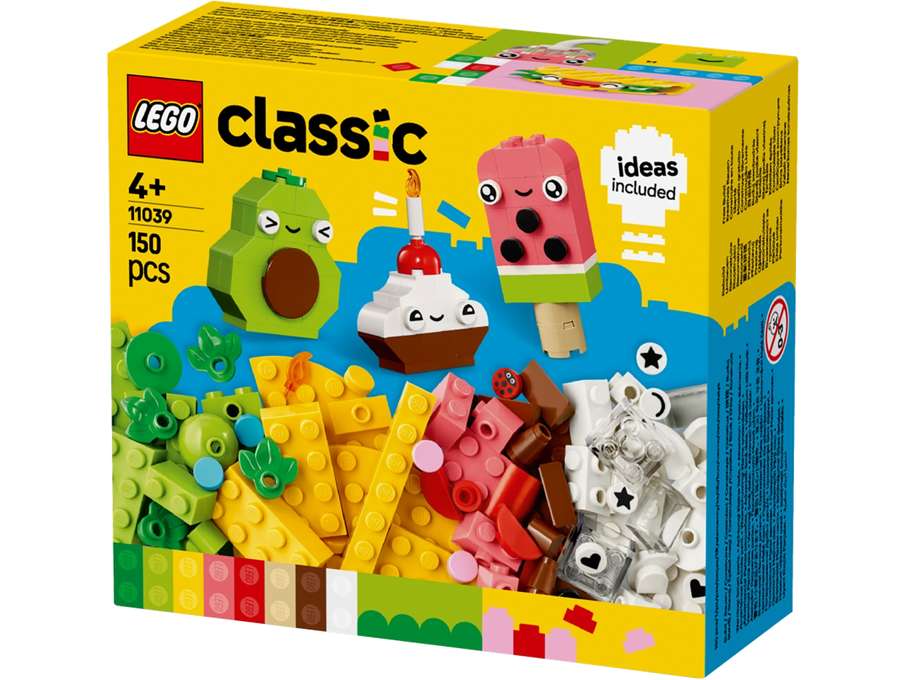 LEGO Classic 11039: cutie cu piese pentru a construi un avocado, o înghețată și un tort.