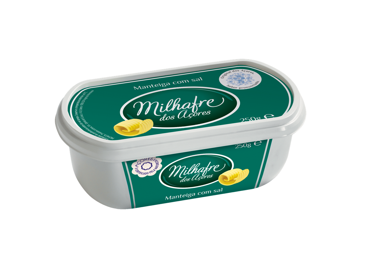 Manteiga com sal Milhafre dos Açores numa embalagem de 250g.