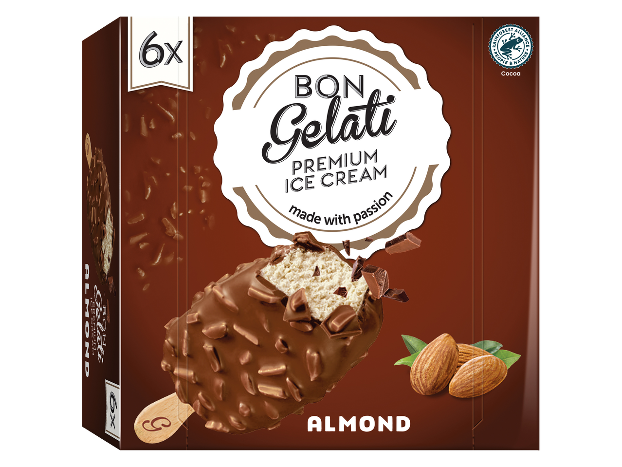Bon Gelati amandel ijs, 6-pack.