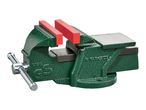 Green bench vise with red jaw pads