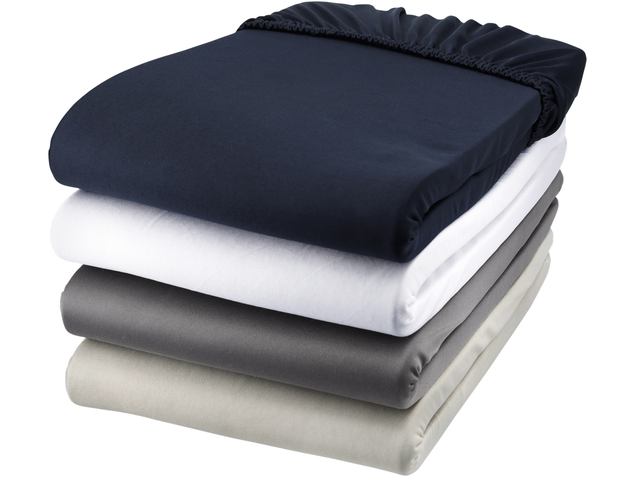 Stack of LIVARNO home Microfibre Jersey Fitted Sheets in various colors