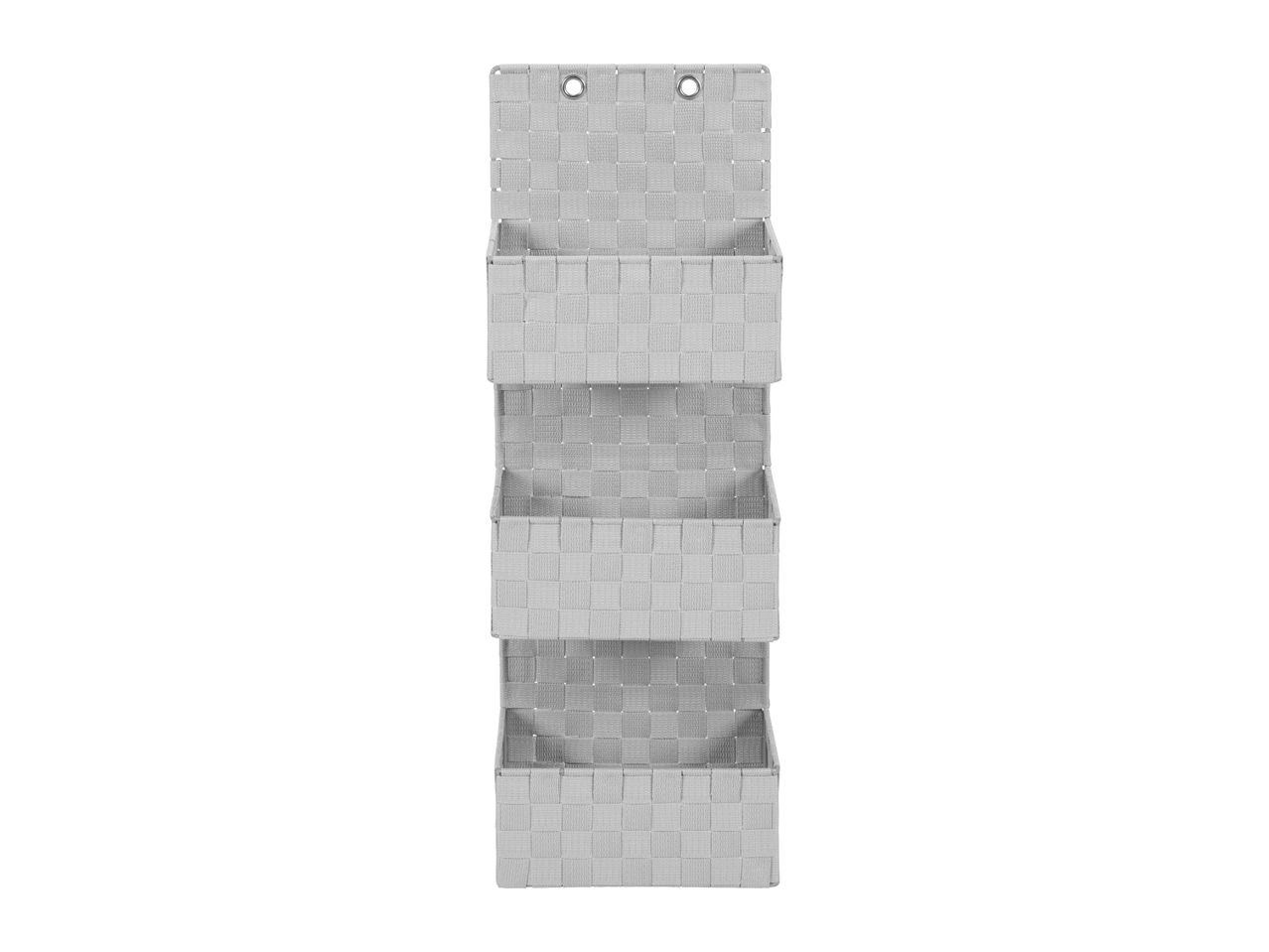 Grey woven over-door hanging organiser with three storage pockets