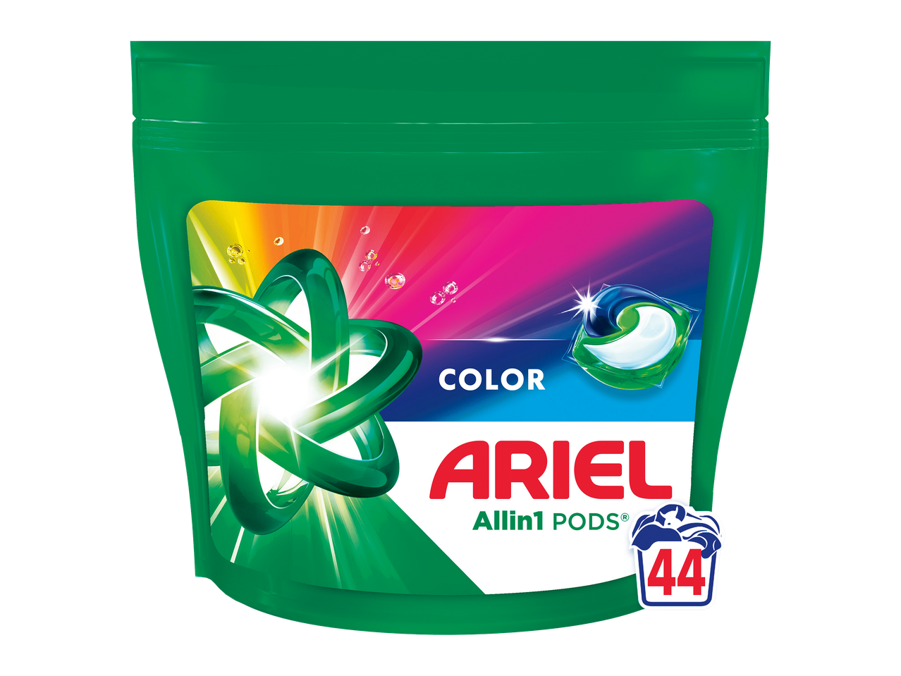 Pachet verde de capsule de detergent pentru rufe colorate, 44 de bucăți.