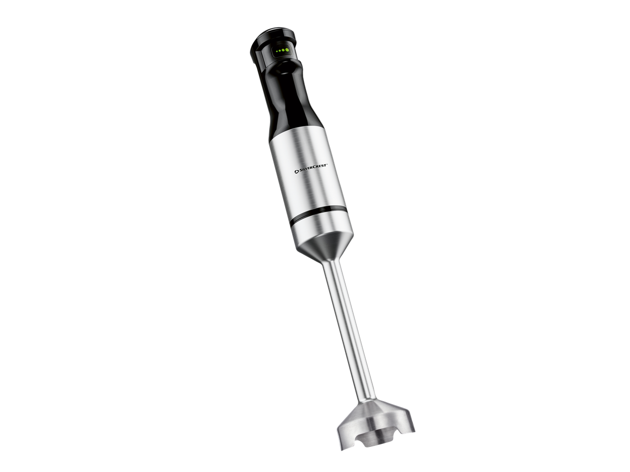 Silvercrest rankinis trintuvas su juodu ir sidabriniu korpusu bei nerūdijančio plieno maišymo strypu