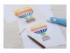Hot air balloon stencil art with a blue airbrush pen and brown marker