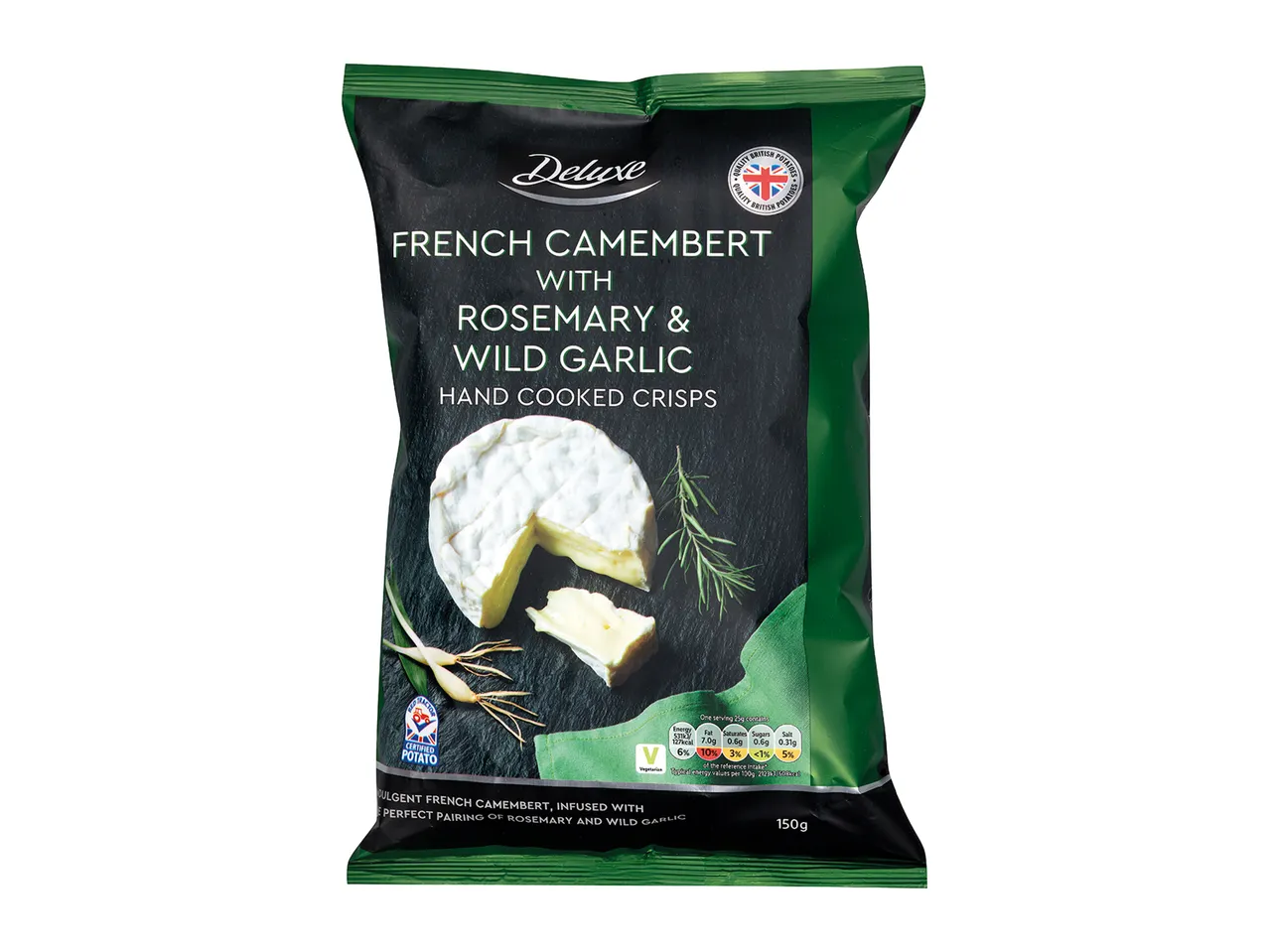 Deluxe crisps: French Camembert with rosemary & wild garlic.