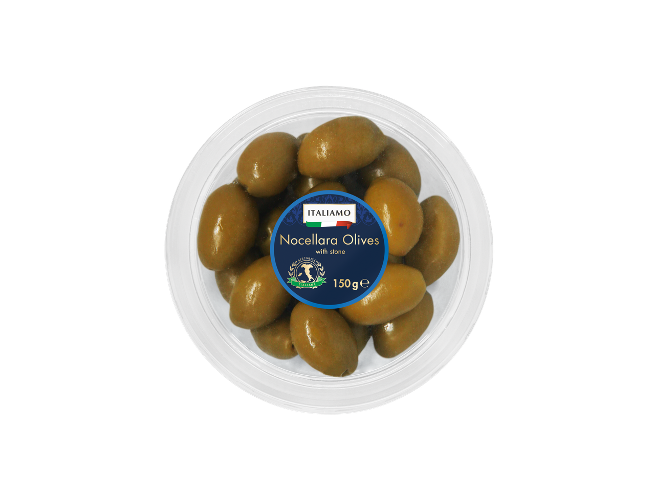 Azeitonas Nocellara com caroço Italimo, 150g.