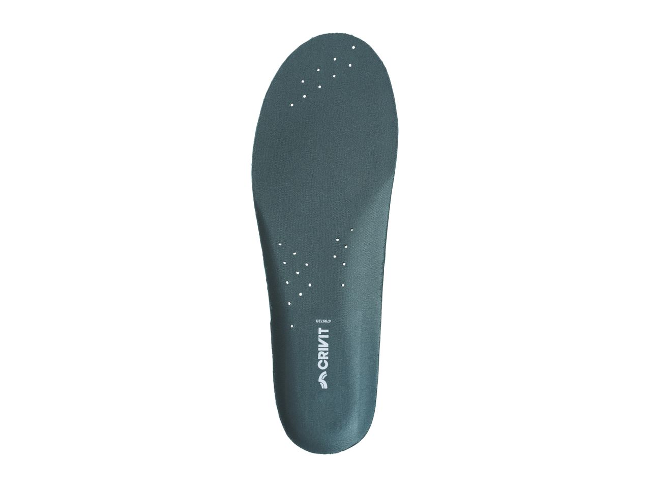 A teal Crivit insole with ventilation holes is shown.