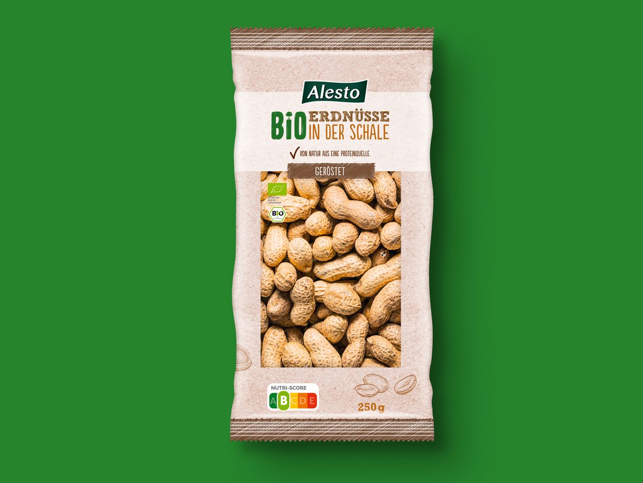Alesto Bio geröstete Erdnüsse in der Schale.