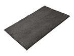 A rectangular dark gray bath mat with a textured surface and a thin border.