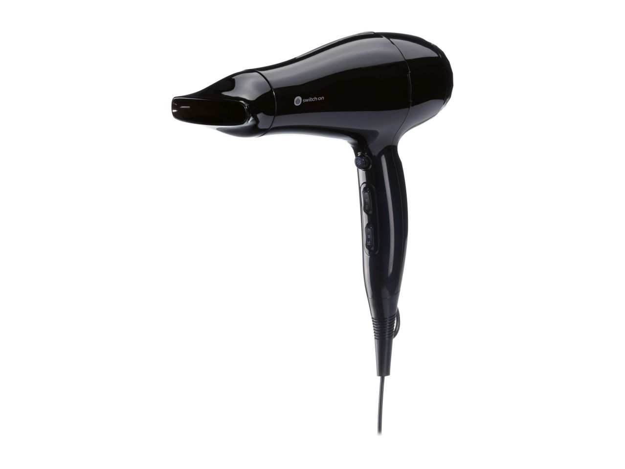 A black handheld hair dryer.