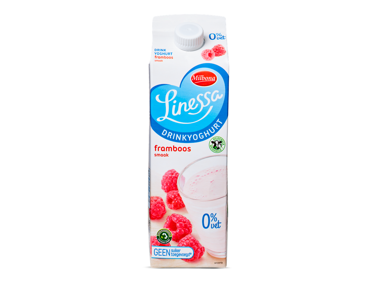 Milbona Linessa drinkyoghurt framboos smaak, 0% vet.