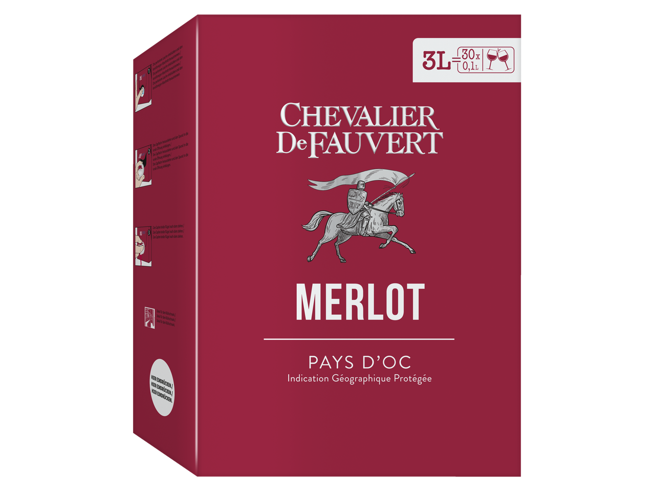 Chevalier De Fauvert Merlot Pays d'Oc wijn in 3 liter doos.