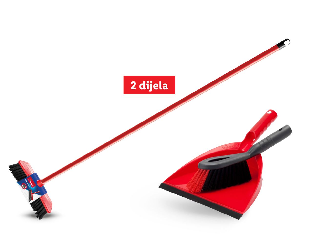 Vileda metla i lopata u crvenoj boji, 2 dijela.