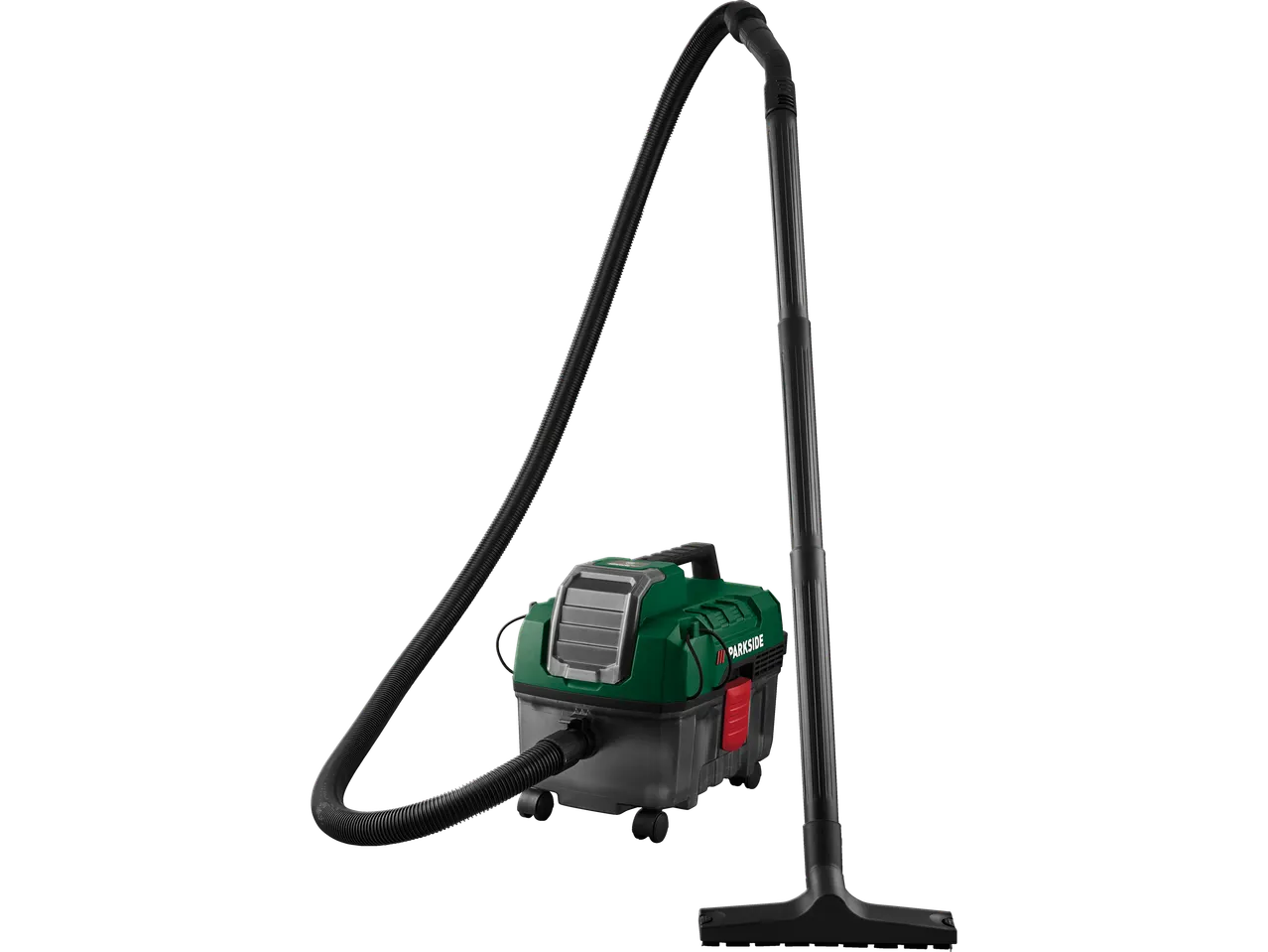 Parkside wet and dry vacuum cleaner with hose and floor nozzle.