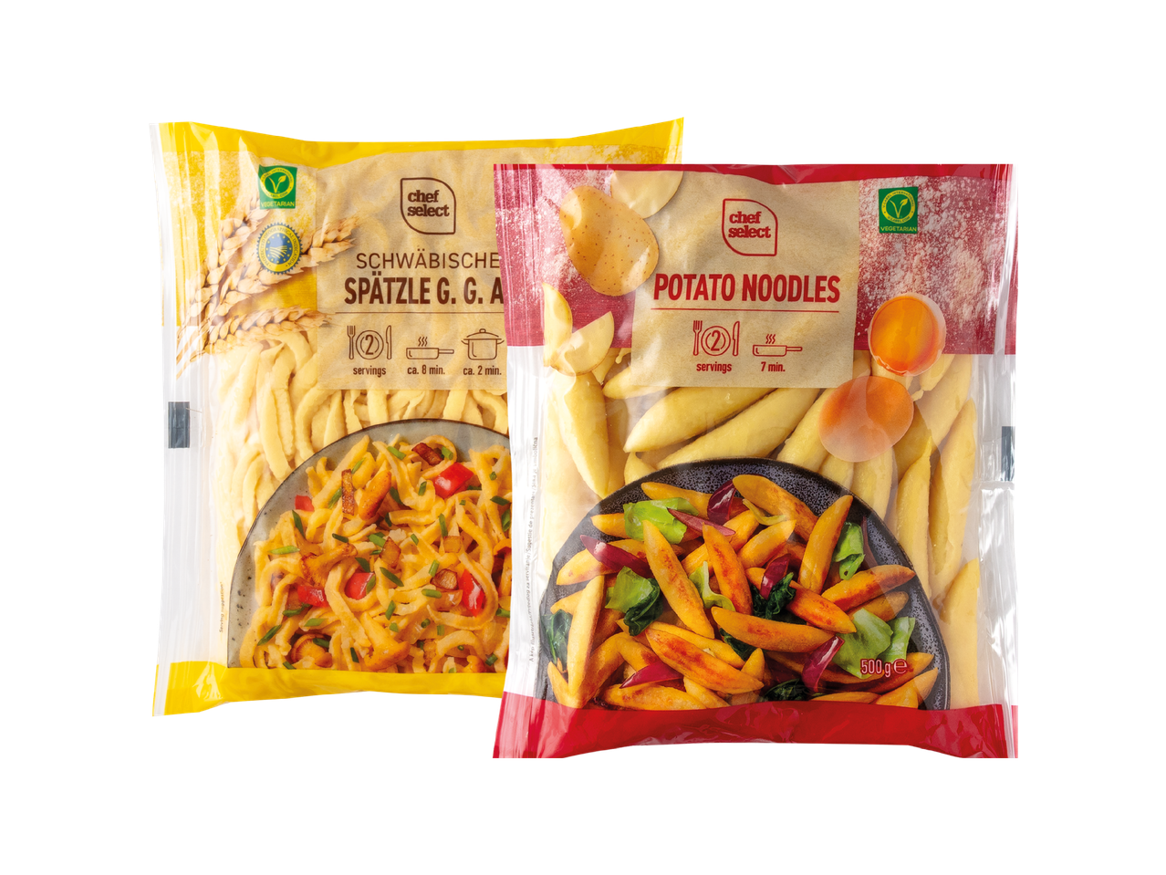 Dva pakiranja Chef Select tjestenine: švapske špecle i krumpirove njoke.