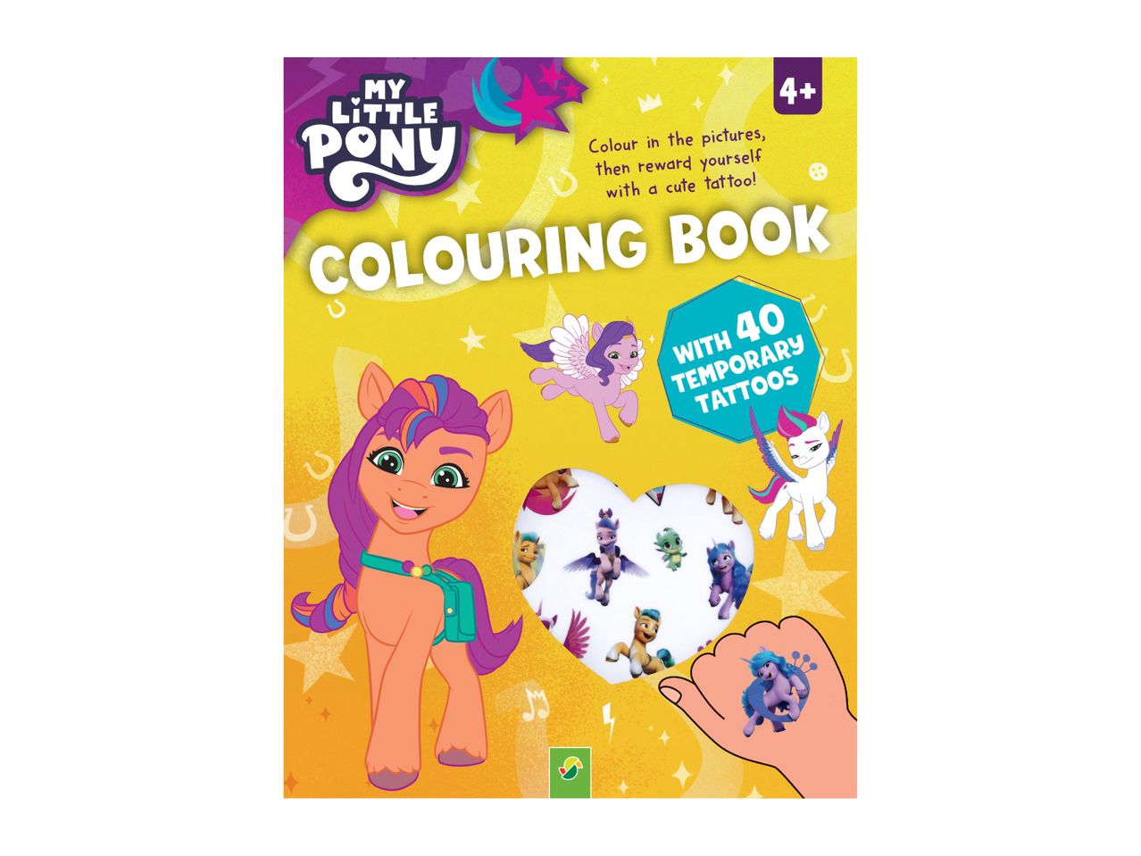 My Little Pony colouring book with 40 temporary tattoos, featuring Sunny Starscout.