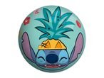 Light blue Easter egg with Stitch wearing a pineapple hat, surrounded by tropical flowers.