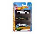 Hot Wheels 3-pack with white Lamborghini, green custom car, and white open-wheel racer.