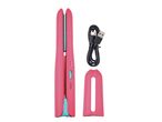 Pink hair straightener with a charging cable and a protective cover