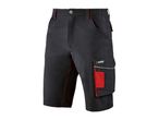 Black work shorts with red stitching and a side cargo pocket with a reflective strip.