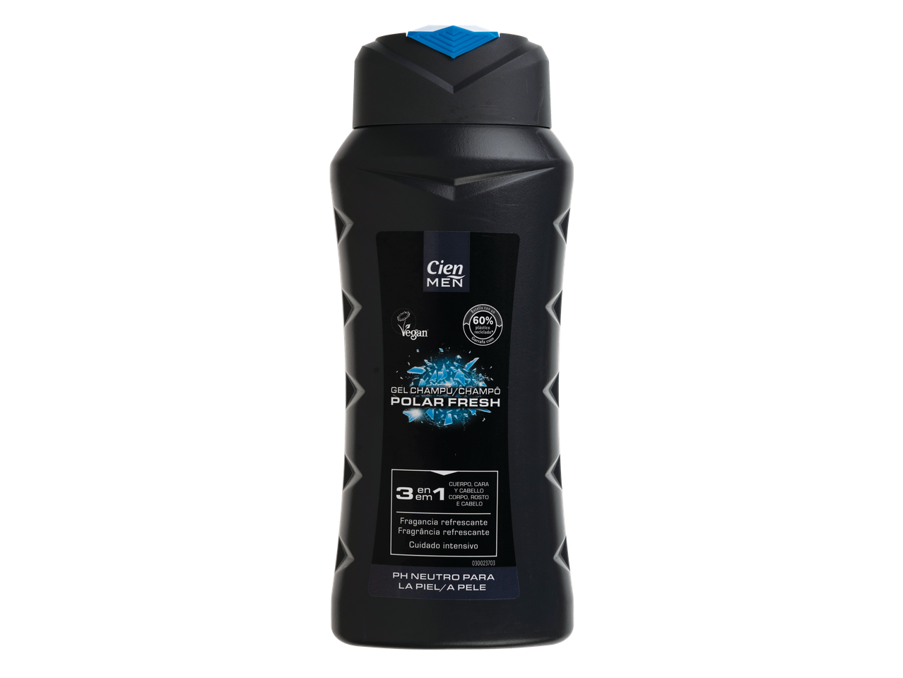 Gel/shampoo Cien Men Polar Fresh para corpo, rosto e cabelo.